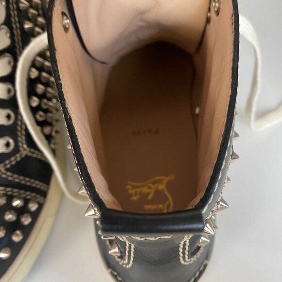 AUTH Christian Louboutin Black Louis Flat Calf Stud Spike Hi Top Sneakers 37.5 - Picture 6 of 12